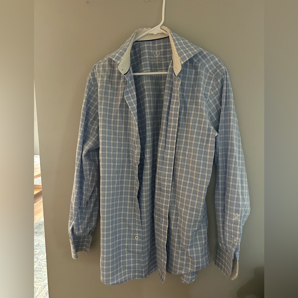 Bugatchi Light Blue Plaid Shirt